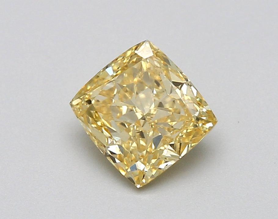 Loose 1.07 Carat Intense Yellow VS2 IGI Certified Lab Grown Cushion Diamonds