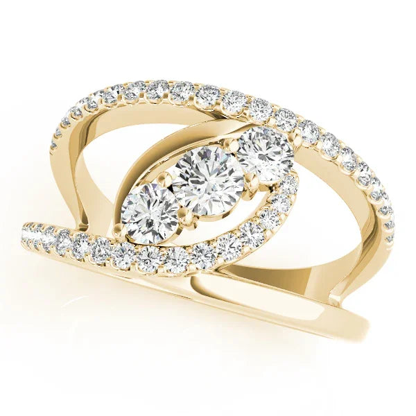 3 Stone Bypass Ring 5/8Ctw