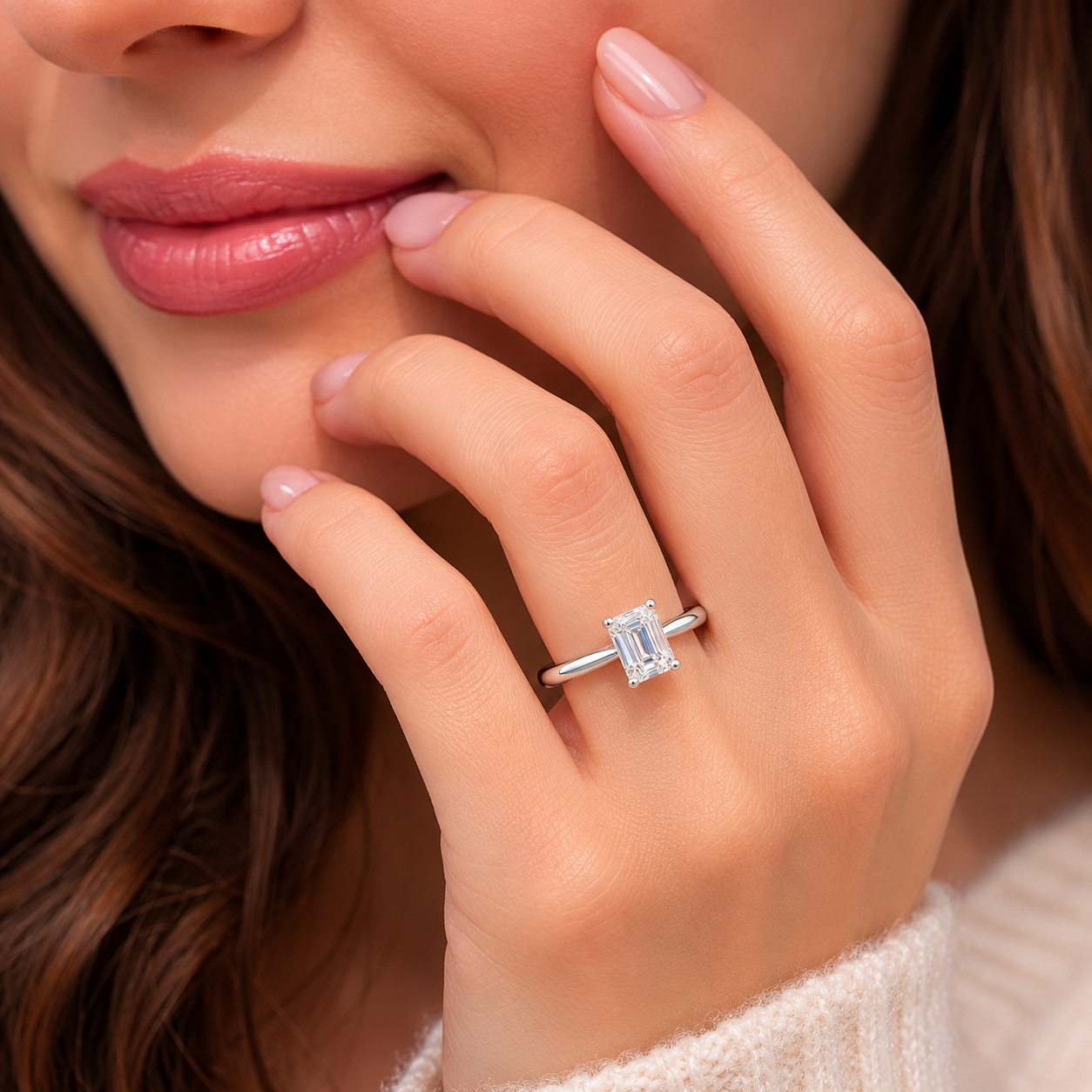 IGI Certified Luxury 2.09 Ct Emerald Cut Lab Grown Diamond Solitaire Engagement Ring in 14K Solid White Gold for Women