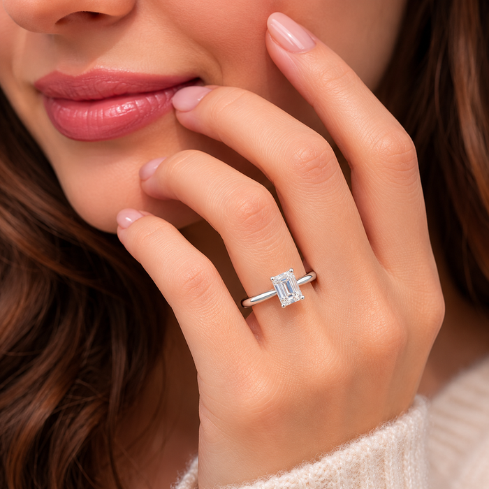 IGI Certified Luxury 2.09 Ct Emerald Cut Lab Grown Diamond Solitaire Engagement Ring in 14K Solid White Gold for Women