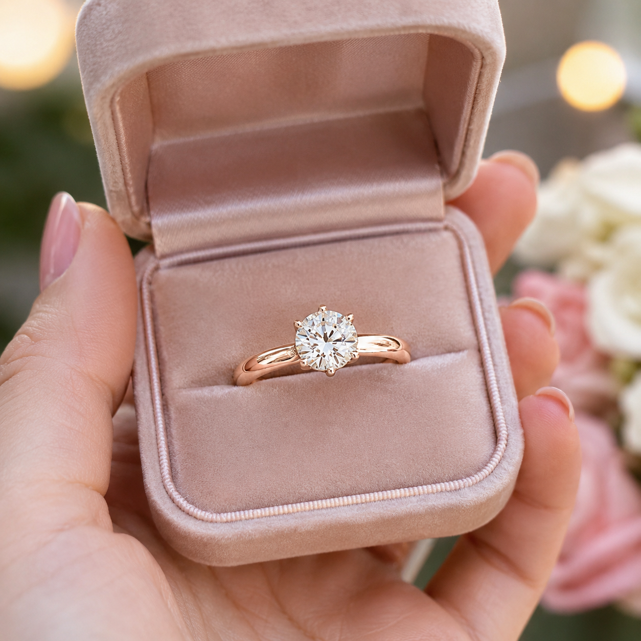 0.50 Ct Lab Grown Diamond 6 Prong Set Solitaire Engagement Ring in 14K Solid Rose Gold for Women