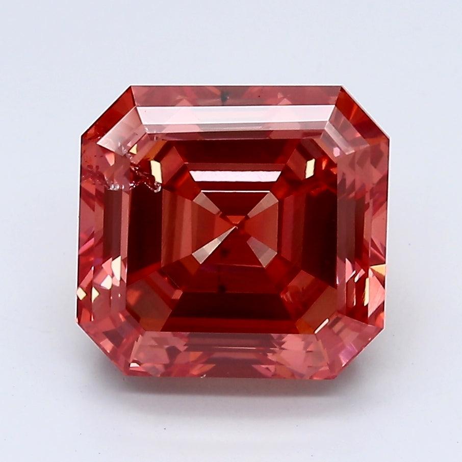 Loose 3.56 Carat Deep Pink SI2 IGI Certified Lab Grown Asscher Diamonds