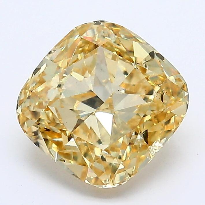 Loose 1.97 Carat Deep Yellow SI1 IGI Certified Lab Grown Cushion Diamonds