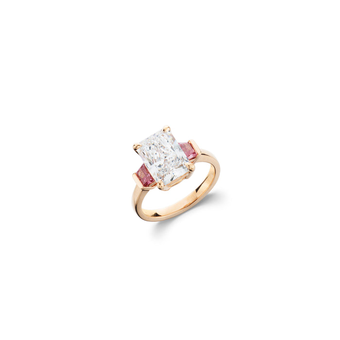 Radiant 3 Stone Diamond Ring 4 2/3 Ct. T.W. IGI Certified in 18K Rose Gold - New World Diamonds - Ring